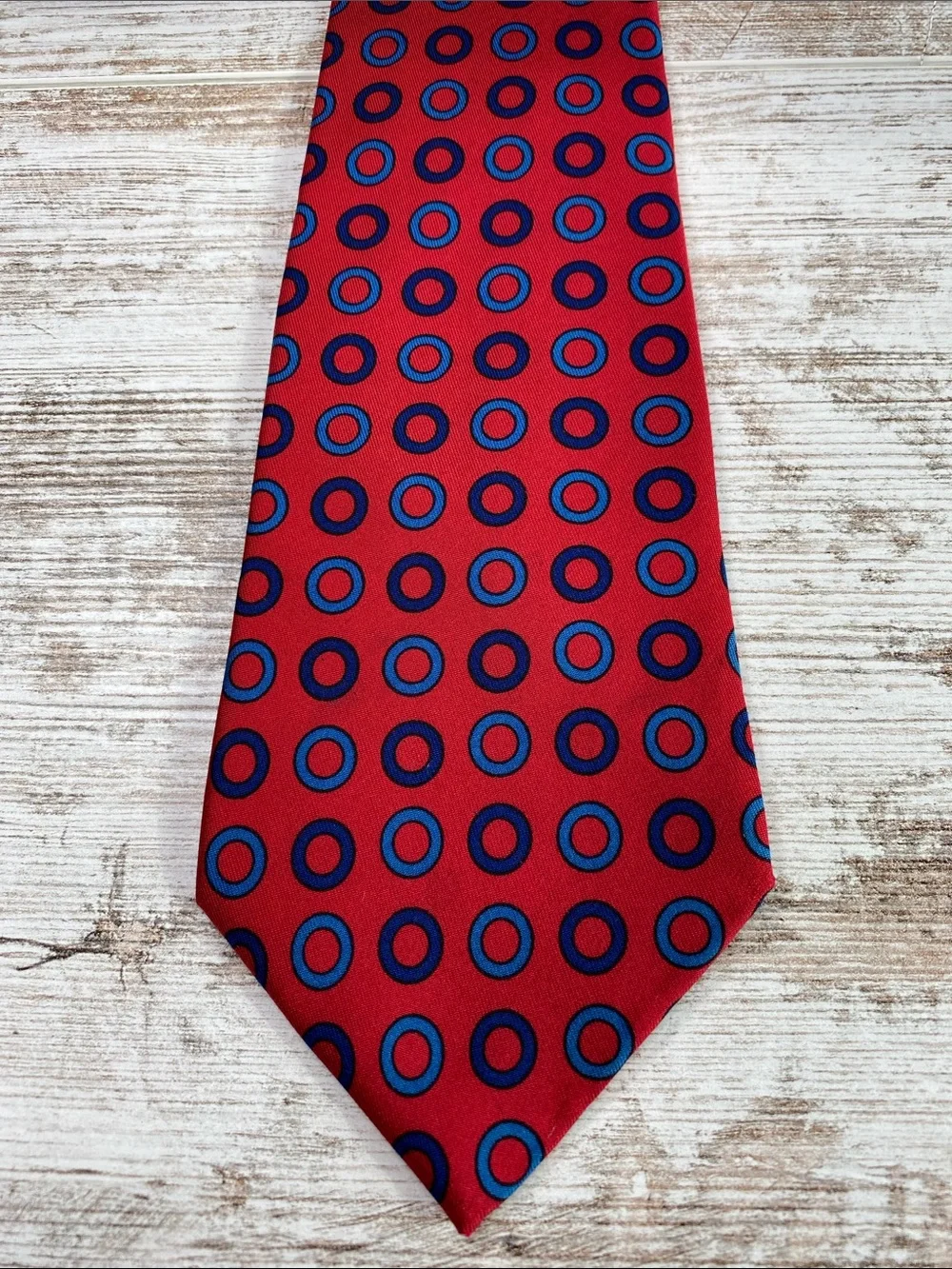 Turnbull & Asser Vintage 100% Silk Tie Red Blue Geometric Oval Extra Long 59”